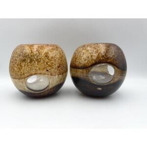 Vintage Tortoise Style Hand Blown Window Accents Glass Art Vase Set of 2